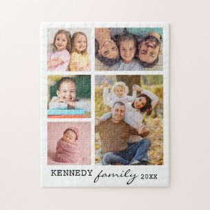 Family Name 5 Photo Collage White Jigsaw Puzzle