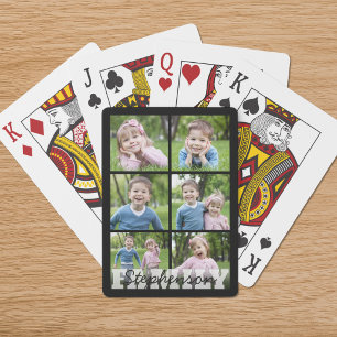 Family Name 6 Photo Collage Custom Colors Poker Cards