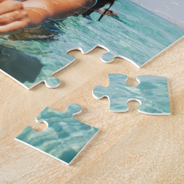 Family Name 8 Photo Collage Modern Elegant Black Jigsaw Puzzle (Side)