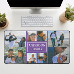 Family Name 8 Photo Collage Purple Desk Mat<br><div class="desc">This beautifully designed Family Name 8 Photo Collage Desk Mat is a perfect blend of functionality and sentimentality. Made from durable, high-quality materials, the desk mat offers ample space to house eight carefully chosen photos of your family members. It boasts a stunning colored background that amplifies the color of the...</div>