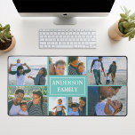 Family Name 8 Photo Collage Teal Desk Mat<br><div class="desc">This beautifully designed Family Name 8 Photo Collage Desk Mat is a perfect blend of functionality and sentimentality. Made from durable, high-quality materials, the desk mat offers ample space to house eight carefully chosen photos of your family members. It boasts a stunning colored background that amplifies the color of the...</div>