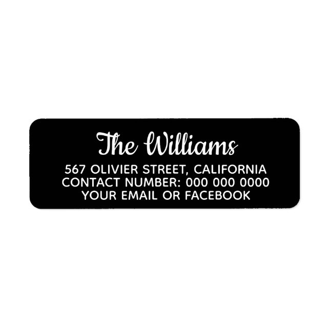 family name + address information on black label (Front)