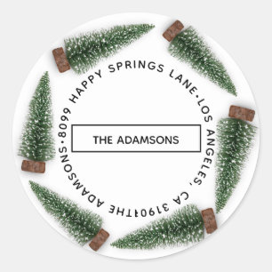 Family Name Address RSVP  White Christmas Tree Classic Round Sticker