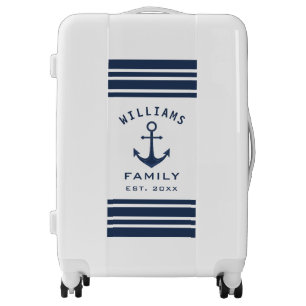 Family Name Anchor Nautical Navy Blue And White Luggage