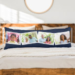 Family Name and 4 Photo Collage Blue Body Pillow<br><div class="desc">This chic and modern body pillow offers plenty of space to show off your favorite family photos (it's snuggly too!). The template is set up ready for you to add 4 photos, your family name and the year (and/or your custom text). Your photos will be laid out in a zigzag...</div>