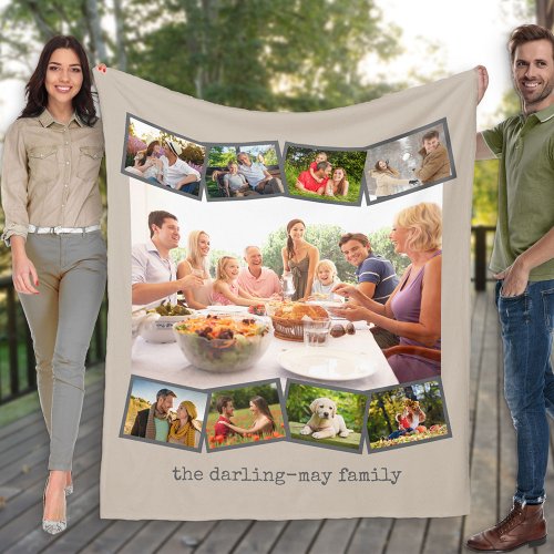 Family Name and 9 Photo Collage Neutral Fleece Blanket