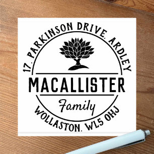 Family Name and Address with Tree Motif Rubber Sta Rubber Stamp