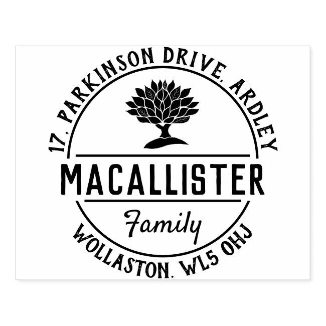 Family Name and Address with Tree Motif Rubber Sta