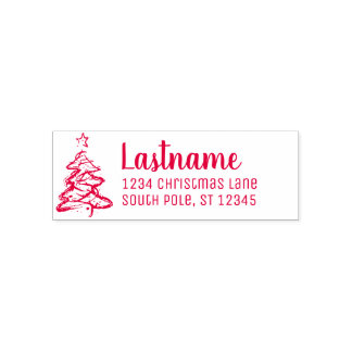 Family Name and Return Address Christmas Tree Self-inking Stamp