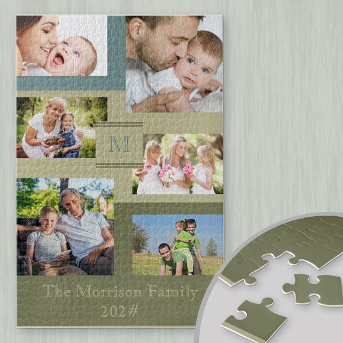 Family Name and Year 6 Photo Collage Green Blue Jigsaw Puzzle