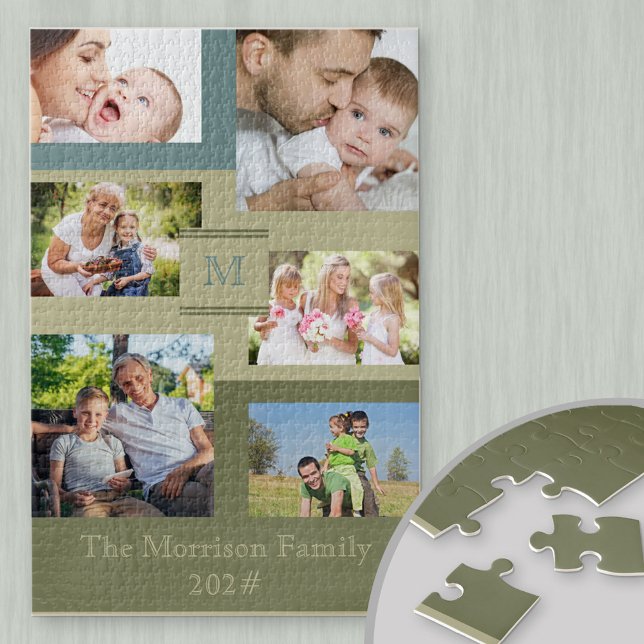 Family Name and Year 6 Photo Collage Green Blue Jigsaw Puzzle (Creator Uploaded)