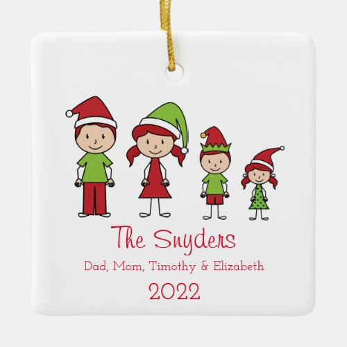 Family Name And Year Cute Christmas Character Ceramic Ornament