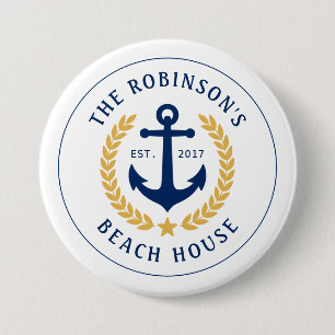 Family Name Beach House Anchor Gold Laurel Star Button