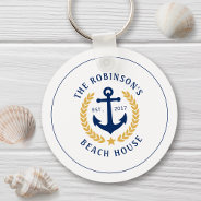 Family Name Beach House Anchor Gold Laurel Star Keychain at Zazzle