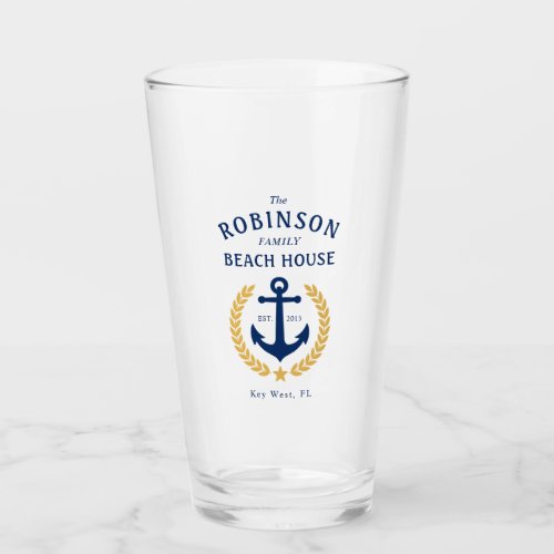 Family Name Beach House Anchor Gold Style Laurel Glass