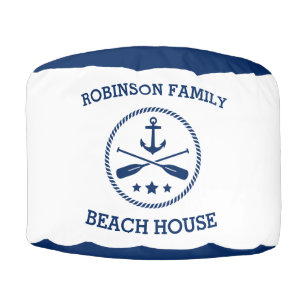 Family Name Beach House Anchor Oars Stars Rope Pouf
