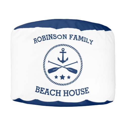 Family Name Beach House Anchor Oars Stars Rope Pouf