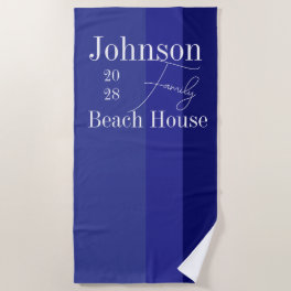 Family Name Beach House Blue Stripe Beach Towel