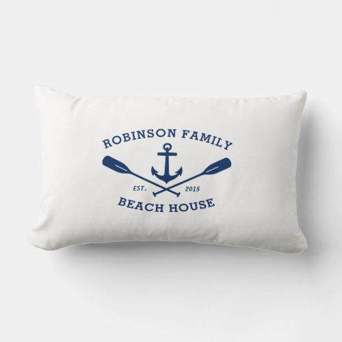 Family Name Beach House Boat Anchor Crossed Oars Lumbar Pillow