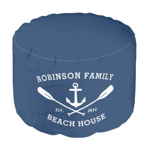 Family Name Beach House Boat Anchor Oars Navy Pouf