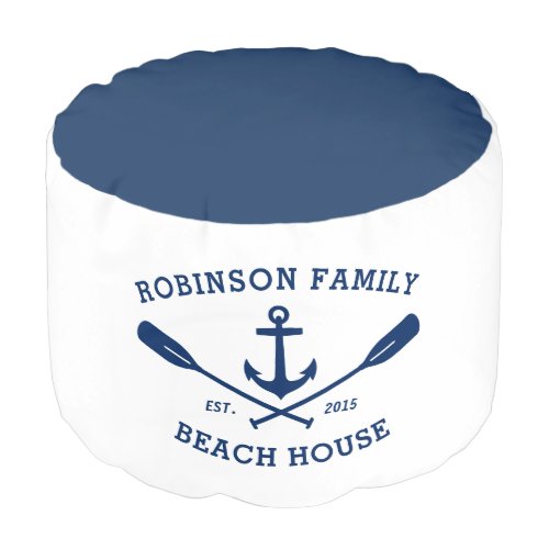 Family Name Beach House Boat Anchor Oars White Pouf