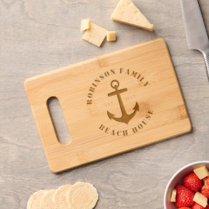 Family Name Beach House Classic Boat Anchor Engraved Cutting Board