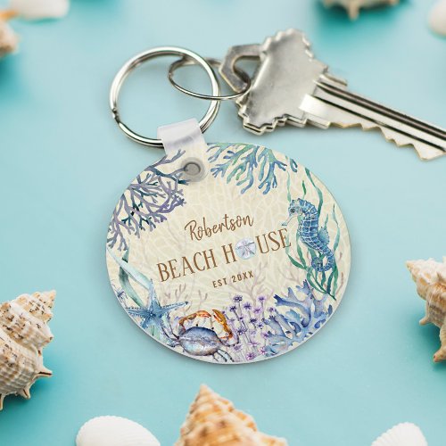 Family Name Beach House Coral Reef Keychain