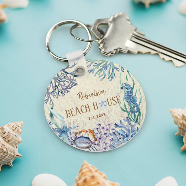 Family Name Beach House Coral Reef Keychain (Creator Uploaded)