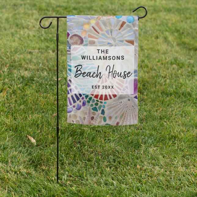 Family Name Beach House Garden Flag (In SItu)