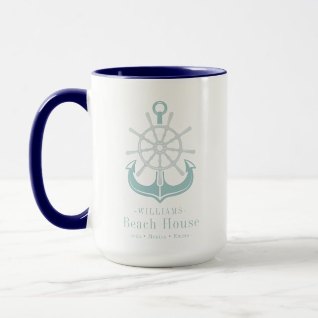 Family Name Beach House Nautical Anchor Mug (Left)