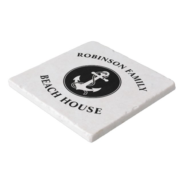 Family Name Beach House Nautical Anchor & Rope Trivet (Corner)