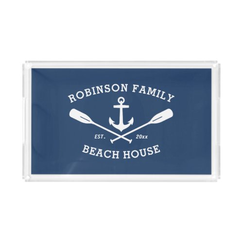 Family Name Beach House Nautical Boat Anchor Oars Acrylic Tray