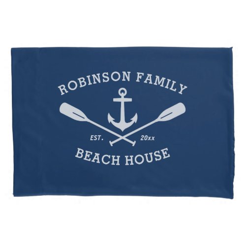 Family Name Beach House Nautical Boat Anchor Oars Pillow Case
