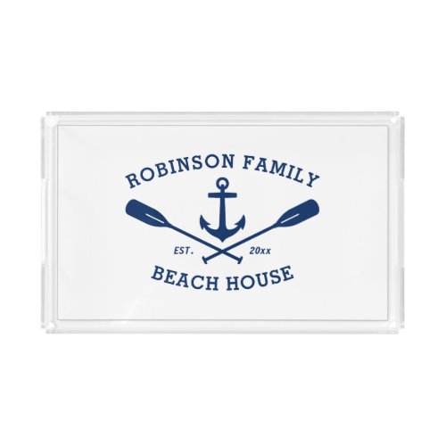 Family Name Beach House Nautical Ship Anchor Oars Acrylic Tray