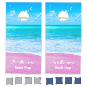 Family Name Beach House Pink Sand Cornhole Set