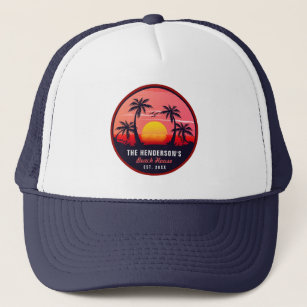 Family Name Beach House Retro Sunset Souvenirs 60s Trucker Hat