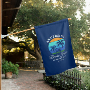 Family Name Beach House Sun Palm Trees Blue Flag
