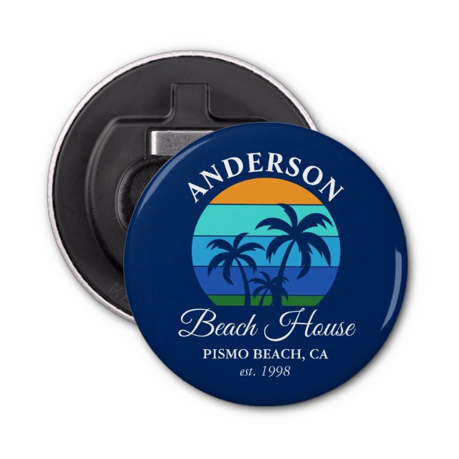 Family Name Beach House Sun Palm Trees Premium Bottle Opener (Front)