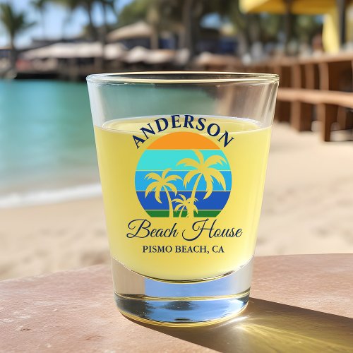 Family Name Beach House Sun Palm Trees Shot Glass