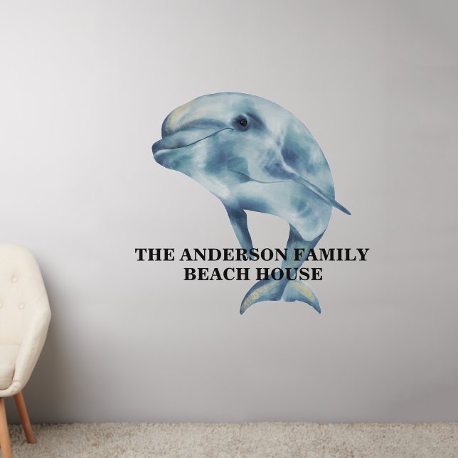 Family Name Beach house Watercolor Dolphin  Wall Decal (Living Room 2)