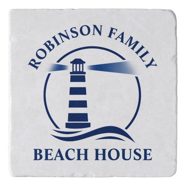 Family Name Beach House with Custom Lighthouse Trivet (Front)