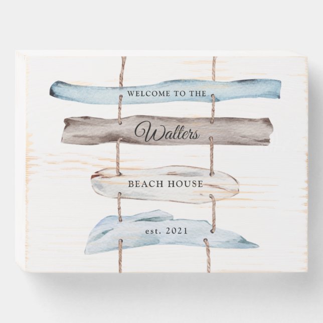 Family Name Beach House Wooden Box Sign (Front Horizontal)