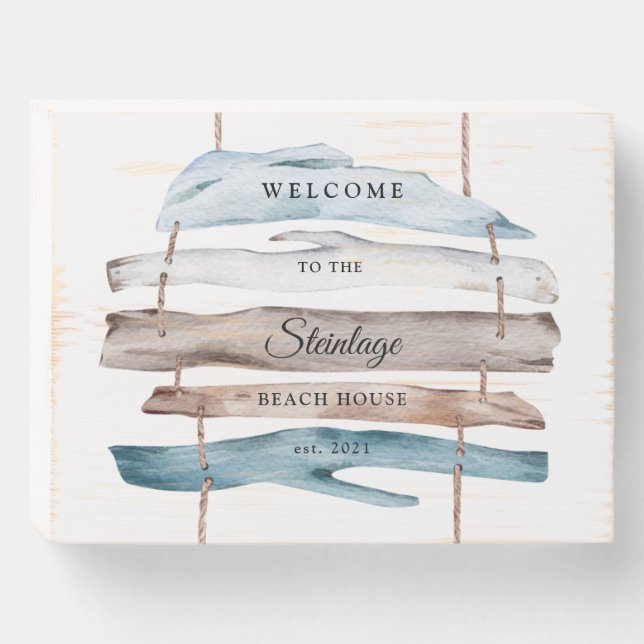 Family Name Beach House Wooden Box Sign (Front Horizontal)