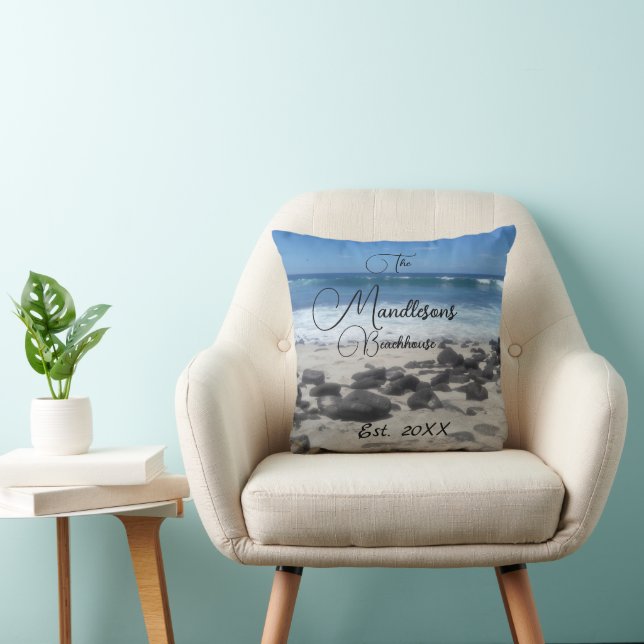 Family Name Beach Ocean Waves   Throw Pillow (Chair)
