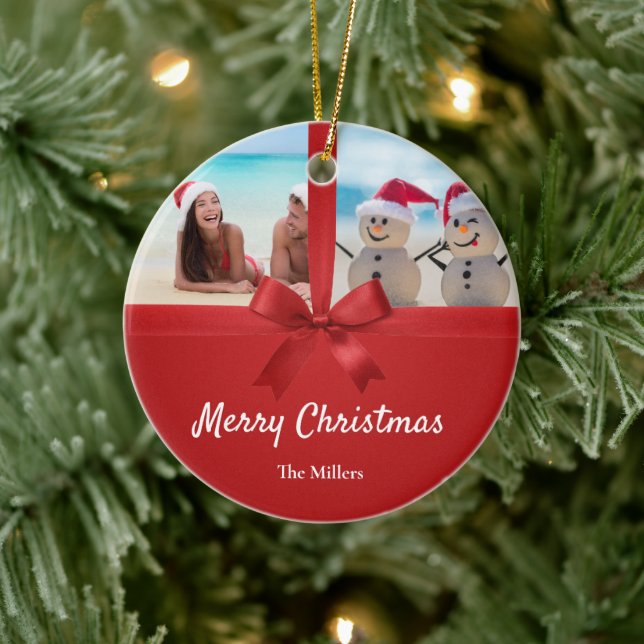 Family Name Beach Photo Christmas Ornament (Tree)