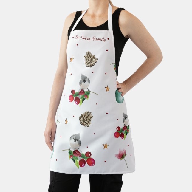 Family Name Bird Christmas Pattern Apron (Insitu)
