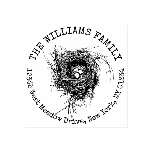 Family Name Birds Nest with Eggs Nature Custom Rubber Stamp (Imprint)