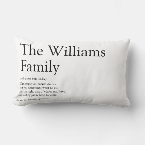 Family Name Black and White Modern Fun Lumbar Pillow