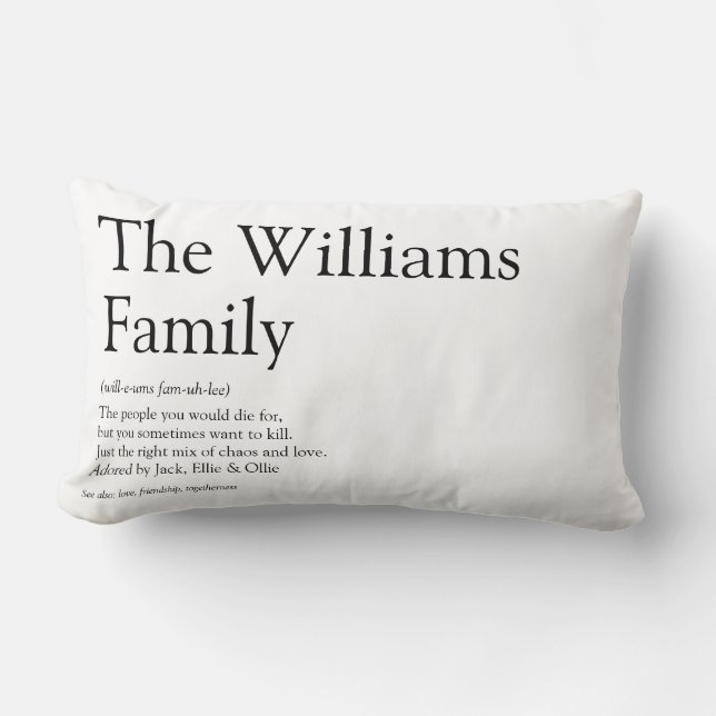 Family Name Black and White Modern Fun Lumbar Pillow (Front)