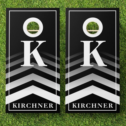 Family Name Black Faded Chevron Monogram Modern Cornhole Set